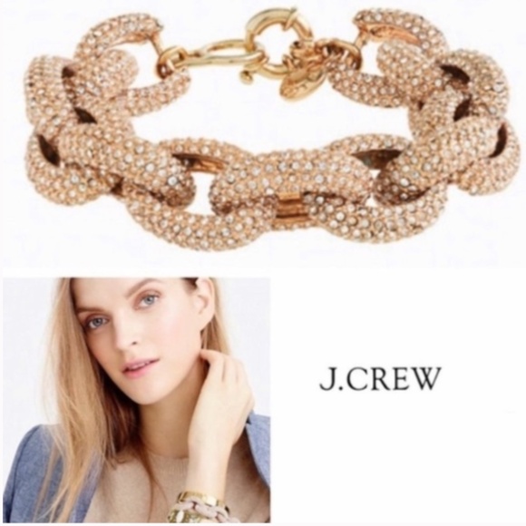 RARE J. CREW PAVE LINK BRACELET SWAROVSKI CHUNKY PREPPY RHINESTONE - Picture 5 of 15